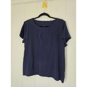 Talbots Navy Blue Pima Cotton Scalloped Neckline Short Sleeve Casual Size XLP